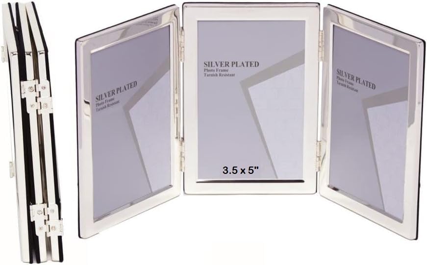 3.5 x 5-inch Silver Flat Edge TRIPLE PORTRAIT Photo Frames - Velveteen Backing - Tarnish Resistant (3.5 x 5-inch)