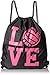 Yilooom Large Black Volleyball Love Drawstring Gym Bag