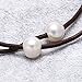 Freshwater White Pearl on Leather Cord 2 Strand Bracelet By handmade for Women 7.8'' Black Brown