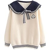 BAIMORE Teen Girls Kawaii Japanese Sailor Collar Cartoon Bear Embroidery Long Sleeve Knit Sweater