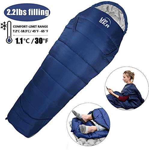 UPSKR Sleeping Bag Lightweight & Waterproof for Adults & Kids Cold Weather, 4 Season Mummy Sleeping Bags Great for Indoor & Outdoor Use Hiking Backpacking Camping Traveling with Compression Sack