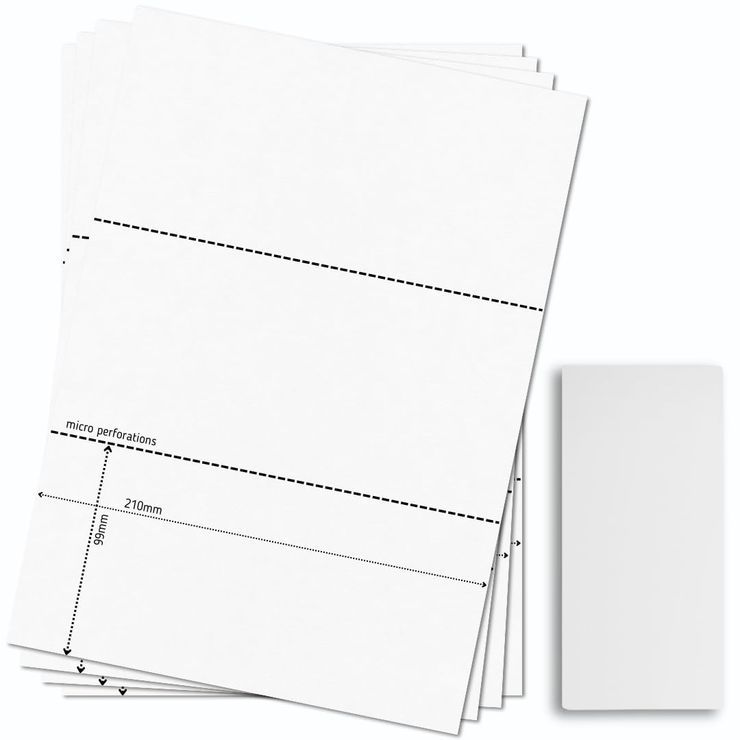 OfficeGear DL Cards 3-up [55 Sheets - 165 Pack] 99x210mm Perforated Printable 120gsm Card for Flyers Compliment Slips Gift Vouchers Invitations Includes Design Template