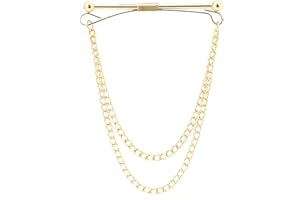 WCRAZYE Men Tie Pins Shirt Collar Pin Double Chains Tassel 18K Gold Silver Black Brass Collar Bar Tie Stick Pin Suit Accessories Wedding Business Gift