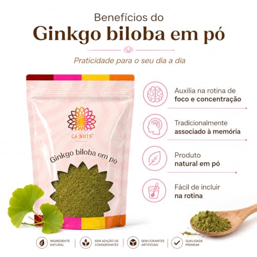 Gincko Biloba Suplemento natural em pó Ca.nuts (500g) | Produto natural
