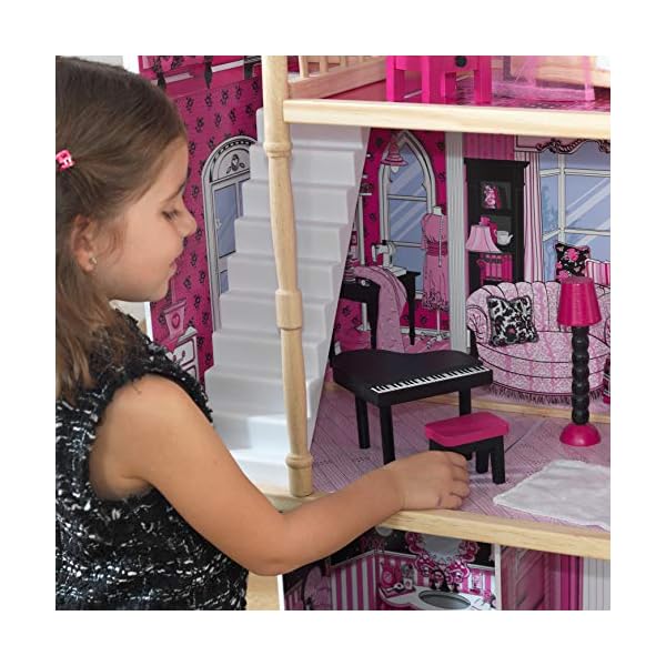 KidKraft Amelia Puppenhaus aus Holz mit Möbeln und Zubehör, Spielset mit Balkon und Aufzug für 30 cm Puppen, Spielzeug für Kinder ab 3 Jahre, 65093 – Bild 7