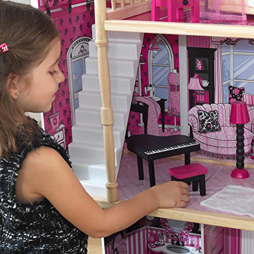 KidKraft Amelia Puppenhaus aus Holz mit Möbeln und Zubehör, Spielset mit Balkon und Aufzug für 30 cm Puppen, Spielzeug für Kinder ab 3 Jahre, 65093 – Bild 7