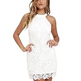 Fedi Apparel Women's Halter Neck Wedding Dress Midi Lace Party Cocktail Dress