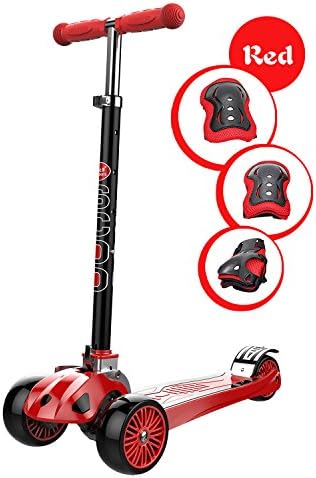 Kids Kick Scooter 3 Wheels Childern Security Toy Folding/2"widthX3 PU Big Wheels/Pedal with Stainless Steel/4 Adjustable Height T-Bar/4-13 Years Old Boys Girls Gift Red