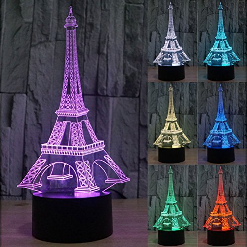 Naveed Arts Acrylic 3D Illusion 7 Colour Changing LED Lamp Eiffel Tower with IR Remote and USB Cable, Standard Size