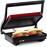 Holstein Housewares 2-Slice Electric Griddle, Non-Stick Sandwich Maker with Adjustable Temperature, Cool-Touch Handle, Metallic Red