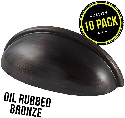 Cabinet Hardware Bin Cup Drawer Handle Pull - 3" Inch (76mm) Hole Centers (10pk Oil Rubbed Bronze)