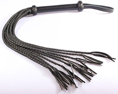 Leather Flogger Whip By GlobalDesire – Premium Quality, Thick, Real Leather Adult Toy – Comfortable, Steady Grip Braided Design Handle – 12 Sturdy, Long Braids, Elegant Black Color