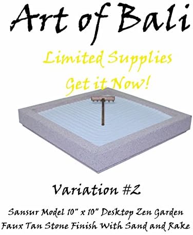 Art of Bali Zen Garden - Faux Tan Stone Dektop Zen Garden - Plus Sand and Rake