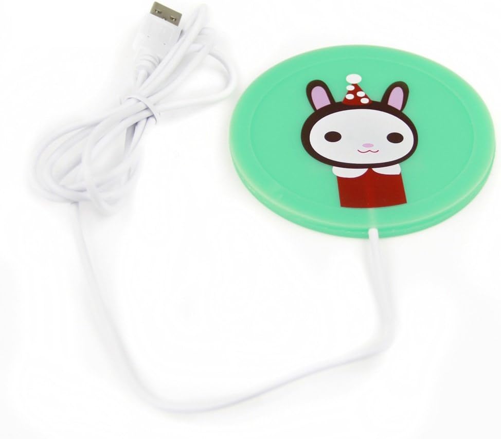 eSmart Cute Soldier Rabbit Cartoon Hot Office Desk Cup Warmer USB Powered Coffee Cup Heat Heater Warm Novelty Fun Winter Gift (Green Rabbit)