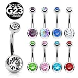 PiercedOff Titanium Double Gem Ball Navel Ring (Various Colors)