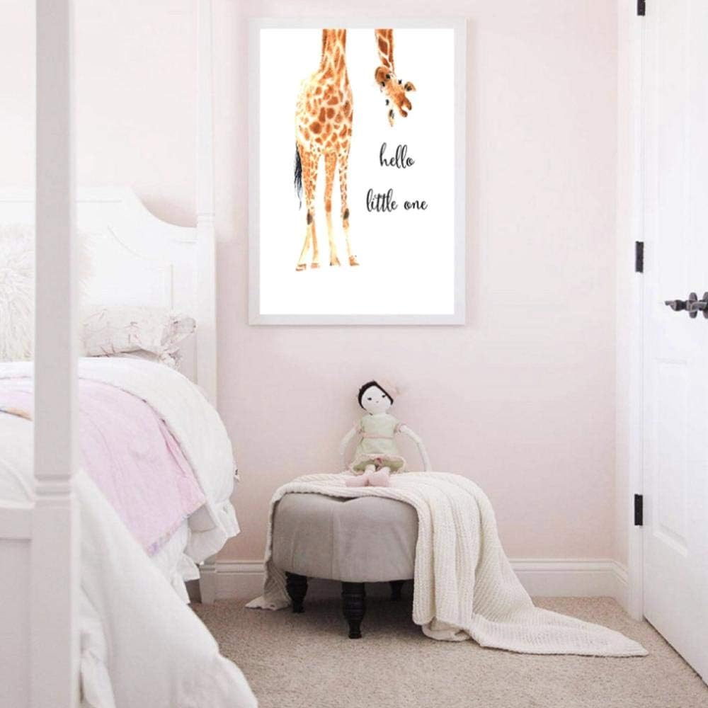 Giraffe Print Hello Little One Nursery Wall Art Canvas Painting Nordic Poster Wall Picture Baby Girl Boy Gift Kids Room Decor 16x20inch(40x50cm)