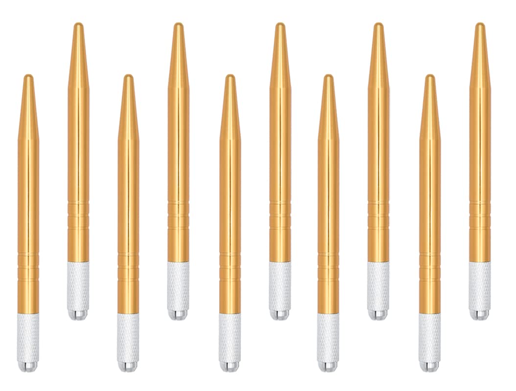 XIAOYU 10 Pieces Microblading Pens Manual Eyebrow Tattoo Pens Light Microblading Handles for Makeup Eyebrow Tattoo Supplies(Gold)