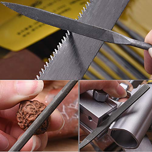 MINI Needle File Set (Carbon Steel 6 Piece-Set) Hardened Alloy Strength Steel - Set Includes Flat, Flat Warding, Square, Triangular, Round, and Half-Round File(6'' Total Length) - Thumbnail 5