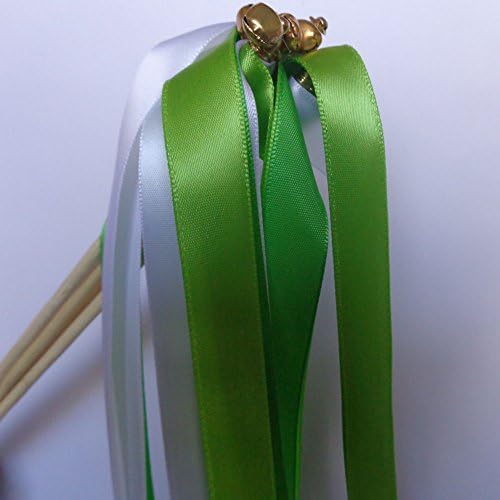 Teasun European Style Wedding Favor Streamer Ribbon Wands with Jingle Bell(pack of 30,green)