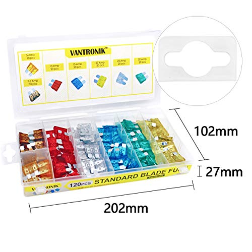 VANTRONIK Standard Car fuse Truck Boat Fuse 120pcs Assorted Assortment Kit Set ATC/ATO 5A 7.5A 10A 15A 20A 25A 30A Replacement with Fuse Puller