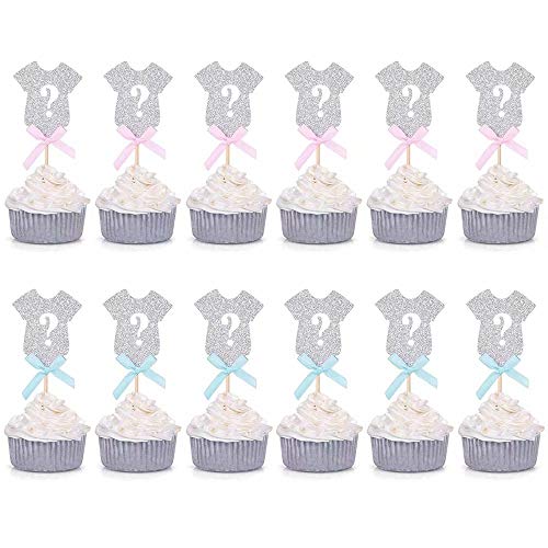 12 Pack Glitter Cupcake Toppers Gender Reveal Party Cake Food