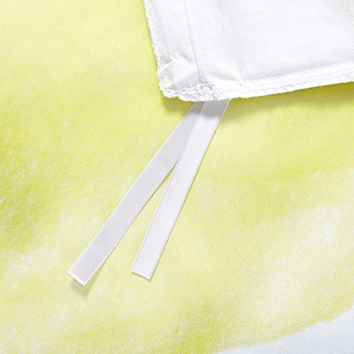 Watercolor Duvet Cover Set, 100% Cotton Bedding, Teal Blue Yellow Gray Painting Pattern Printed on White, with Zipper Closure (3pcs, Queen Size) - Thumbnail 5