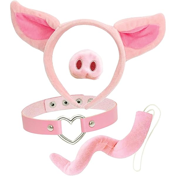 Wicked Costumes Tierohren & Schwanz-Set – Rosa Schweinchen, Mit Kopfband & Gürtelschlaufe, Für Erwachsene
