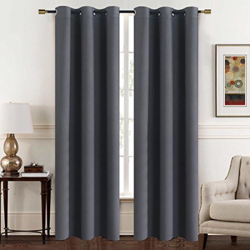 Solid Thermal Insulated Blackout Window Curtains / Draperies / Panels for Bedroom/ Living Room/Sliding glass doors Top Fation Grommet by Alice Brown (2 Panel,W42 x L84 –Inch,Gray)