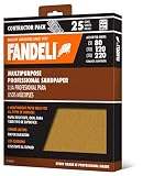 Fandeli Assorted Grits (80,120,220) Multipurpose Sandpaper for furniture, wood, ,metal, 9"x11", 25 Sheets Pack