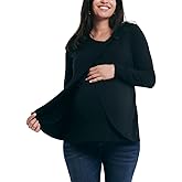 Motherhood Maternity Womens Long Sleeve Scoop Neck Tulip Nursing Tee Shirt for Breastfeeding with Easy Access
