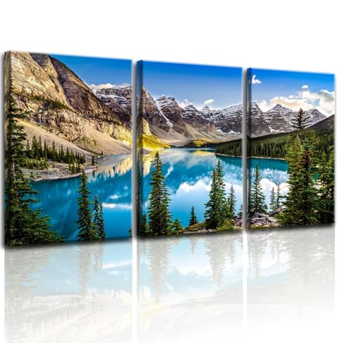 Yxbhhym Bathroom Canvas Wall Art for Living Room Lake Mountain Wall Art Landscape Picture Blue Sky Water Forest Print Scenic Nature Painting Modern Framed Office Artwork Bedroom Home Décor at Amazon