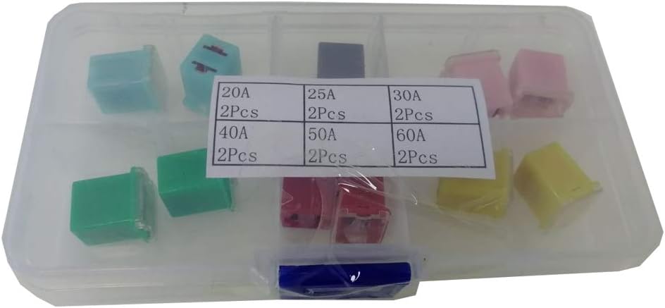 Anfukone 12 PCS Female Fuse 20A 25A 30A 40A 50A 60A Cartridge Low Profile Car Auto Cable Fuse