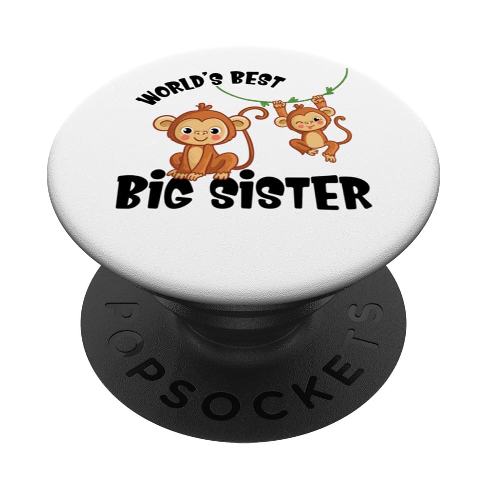 Monkey World's Best Big Sister Baby Announcement PopSockets Swappable PopGrip