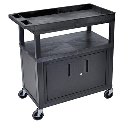 Luxor Home Office 32"x 18" Utility Cart - Two Flat/One Tub Shelves with Cabinet