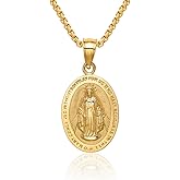IceCarats 14K Solid Yellow Gold Our Lady of Miraculous Medal Blessed Virgin Mary Necklace Chain Pendant Charm