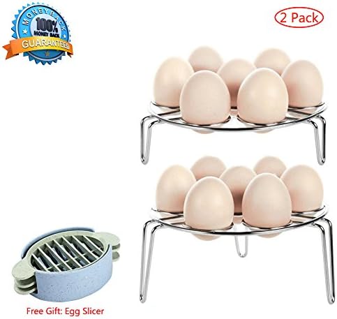 2-Pack Egg Steamer Basket Rack Trivet, Stainless Steel Egg Cooker Rack, Multipurpose Vegetable Steamer Rack Stand for Instant Pot and Pressure Cooker, Egg Slicer Free (6.82.1)
