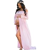 ZIUMUDY Maternity Maxi Chiffon Photography Dress Split Front Gown for Photoshoot