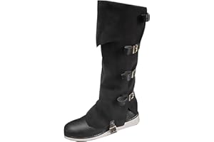 MKYSZLT Men's Medieval Boot Covers,Renaissance Pirate Costume Boots Cover,Faux Leather Steampunk Shoes Cover,Viking Warrior Knight Armor Leg Gaiters Cosplay Accessory