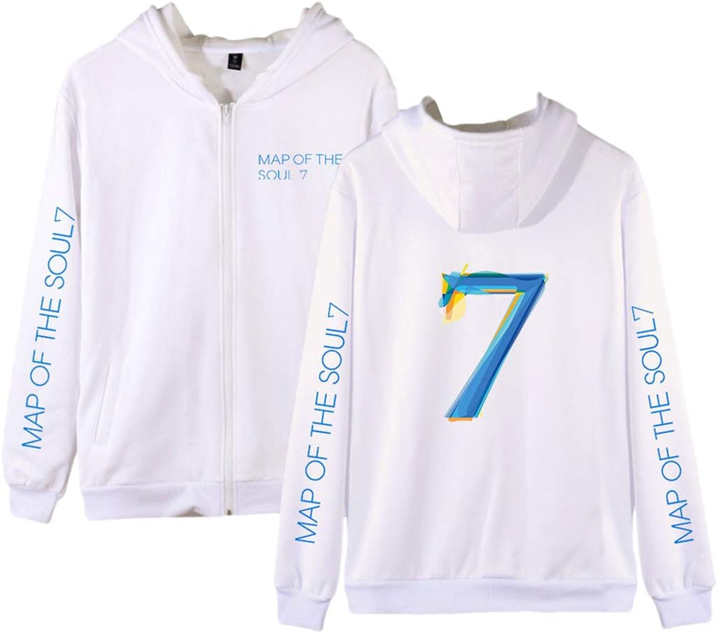BTS Map of The Soul 7 Zipper Jacket Hoodie Sweater Men Women Fashion Kpop Sweatshirt Jumper with Zipper and Pockets