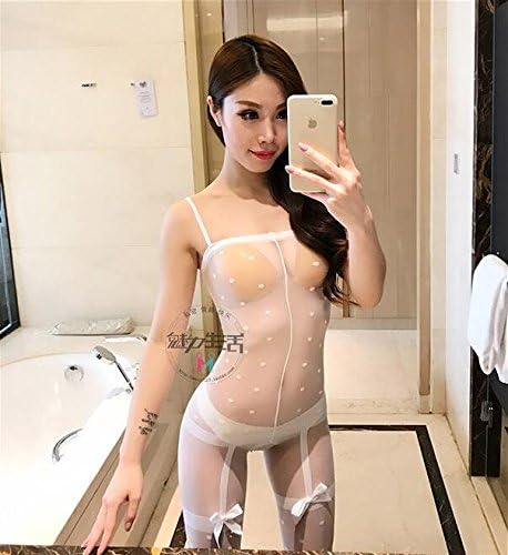 Sesexxy Sexy underwear Jumpsuit stockings bow thin transparent open crotch body stockings stockings sexy stockings conjoined open type,F,[white] even open crotch without cat ears