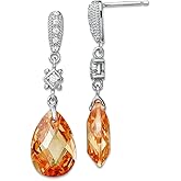 925 Sterling Silver Polished Champagne Cubic Zirconia Dangle Post Earrings 37x10mm Wide Dangle Earring for Women