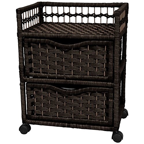 Oriental Furniture 23" Natural Fiber Chest of Drawers on Wheels - Black