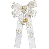 JKQBUX White lace Bow Tie Brooches for Women Fashion jabot collar brooch pins Pre-Tied Neck Tie Shirt Corsage Neck Tie
