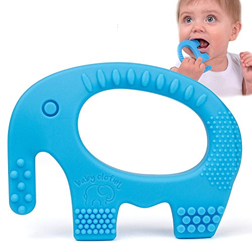 Baby Teething Toys - BPA Free Silicone - Easy To Hold, Soft, Bendable, Highly Effective Elephant Teether, Best for Freezer, Cool Girl Or Boy 3 6 12 Months 1 Year Old Christmas Gifts Stocking Stuffers