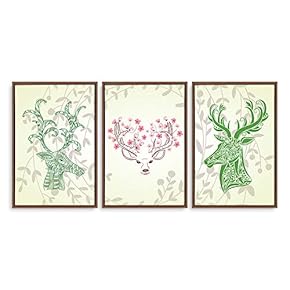 Framed Canvas Wall Art for Living Room, Bedroom Abstract Deer Collection Canvas Prints for Home Decoration Ready to Hanging - 16"x24"x3 Panels