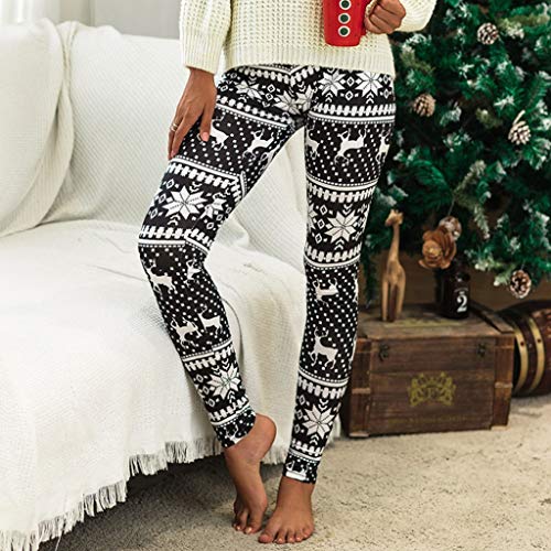 Women's Casual Christmas Print High Waist Sports Fitness Hips Leggings Home Pants Trousers (S-3XL)