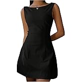 Milumia Women's Sleeveless Boat Neck Mini Dress Sexy Backless A Line Party Club Dresses