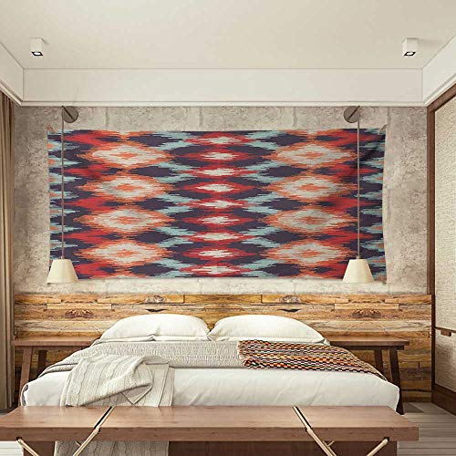 Jinguizi Ikat Pattern Tapestry Oriental Double Batik Tie-Dye Weaving Style Graphic Ikat Forms Cultural Artisan Gorgeous Tapestry 72W x 54L InchRed Orange Teal