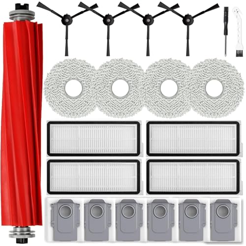 Accessories Kit for Roborock Qrevo S/Qrevo Pro Robot Vacuum Cleaner, 1 Main Brushes, 6 Dust Bags, 4 Side Brushes, 4 HEPA Filters, 4 Mop Cloths, Cleaning Tool, Attachments Replacement Parts 21pcs