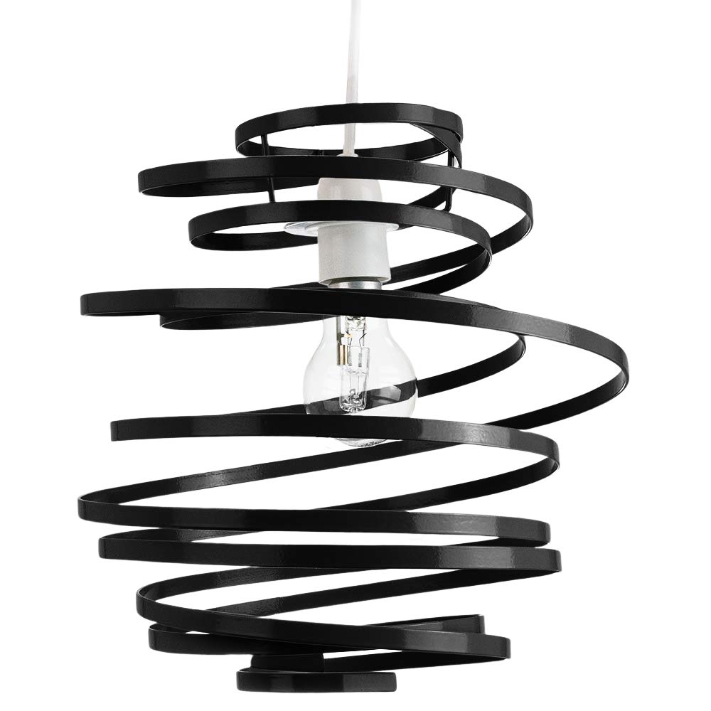 Modern Designer Black Gloss Metal Double Ribbon Spiral Swirl Ceiling Light Pendant Shade | 23cm Diameter | 60w Maximum by Happy Homewares